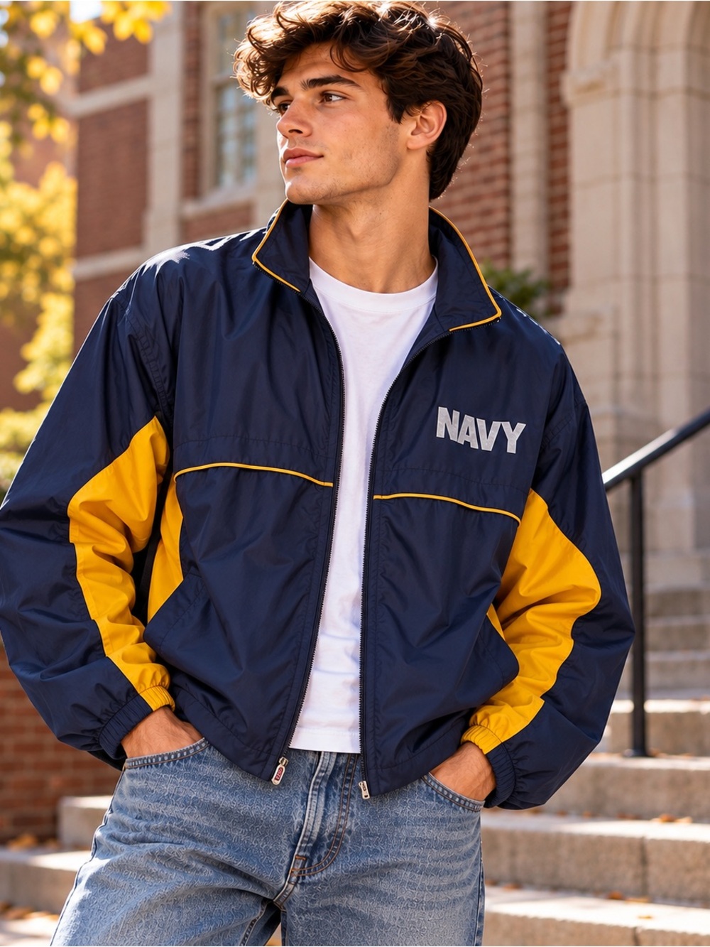 SOFFE U.S. Navy PT Training Jacket M 3464NV Navy Yellow Vintage Y2K Military